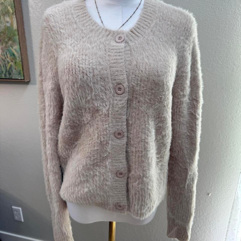 Dear John Beige‎ Fuzzy Button-Up Cardigan – Size S
